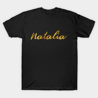 Natalia Name Hand Lettering in Faux Gold Letters T-Shirt